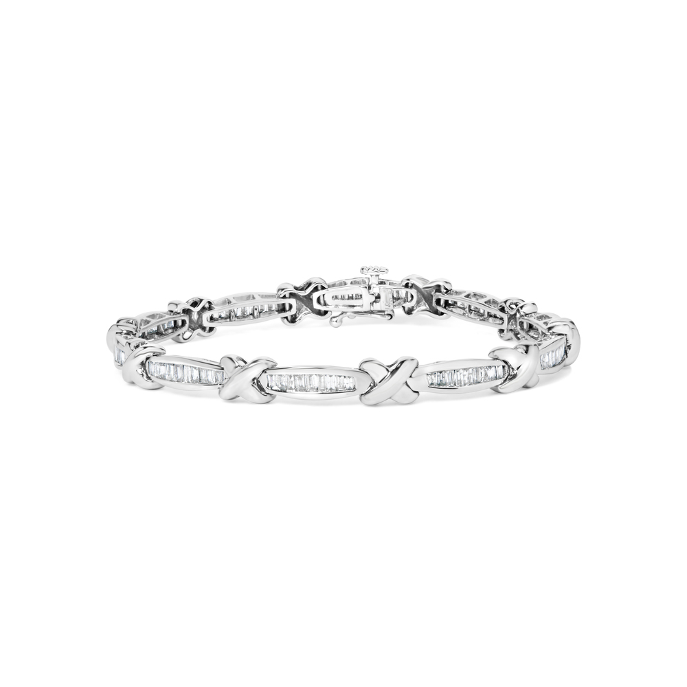 14K White Gold Baguette-Cut Diamond X-Link Bracelet (2.00 cttw, H-I Color,